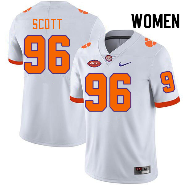 Women #96 Jaheim Scott Clemson Tigers College Football Jerseys Stitched-White